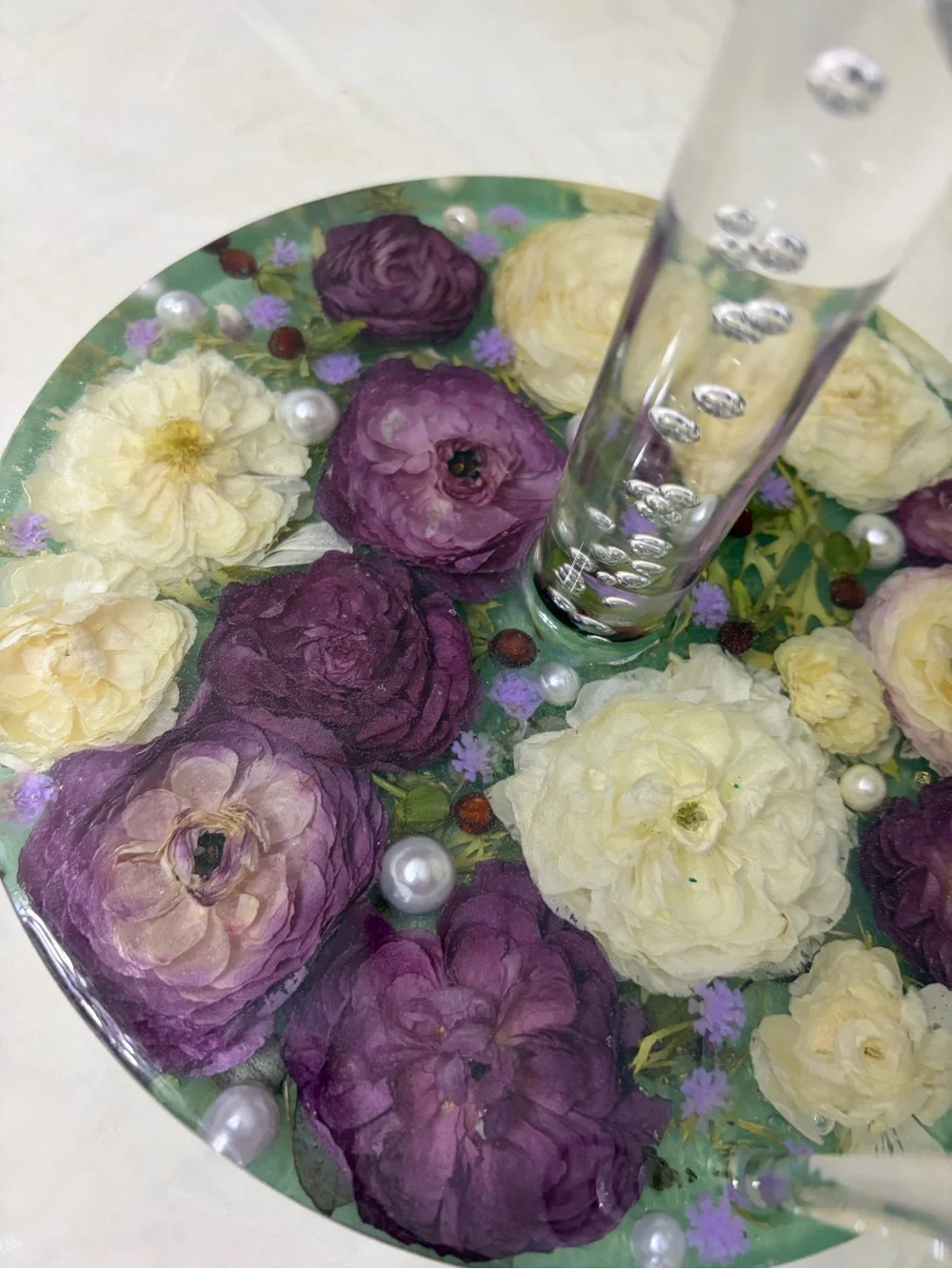 Purple & Cream Floral Resin Paper Towel Holder